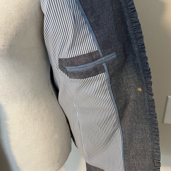 J Crew Regents Chambray Ruffle Edge Blazer - Picture 8 of 10
